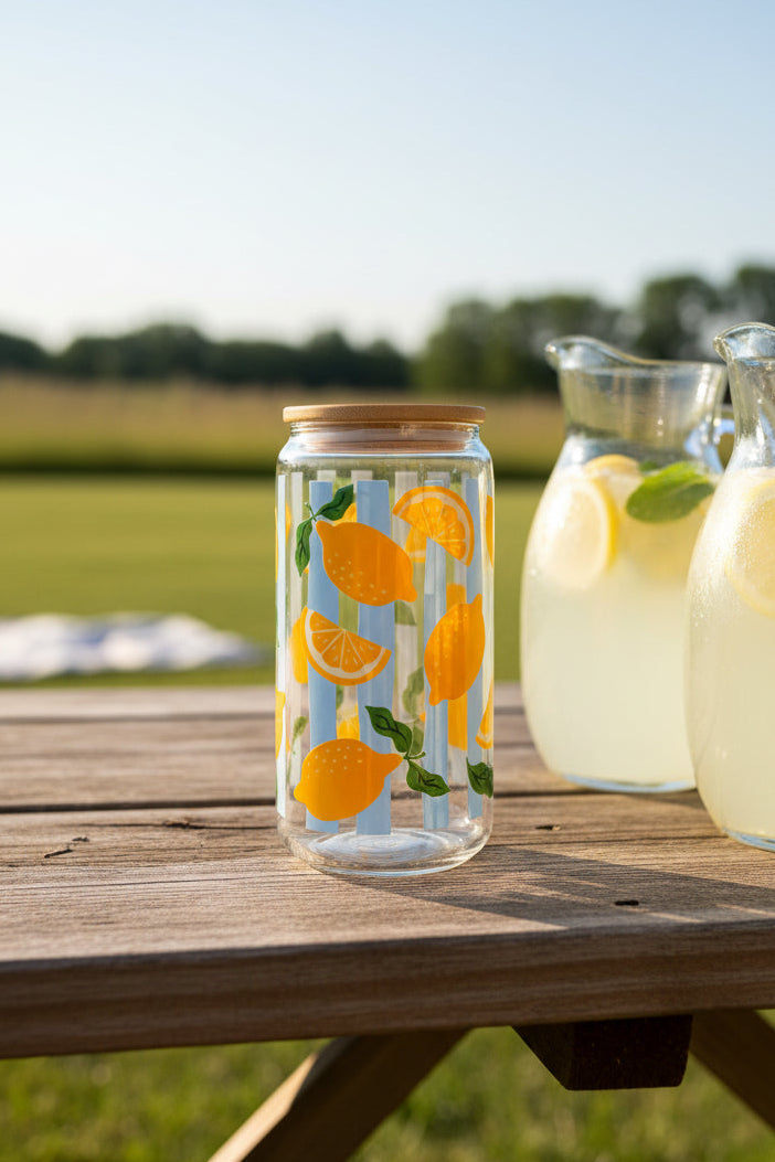 16 Oz - Lemon Striped Picnic (Double Sided)