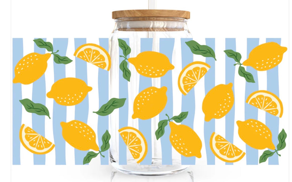 16 Oz - Lemon Striped Picnic (Double Sided)