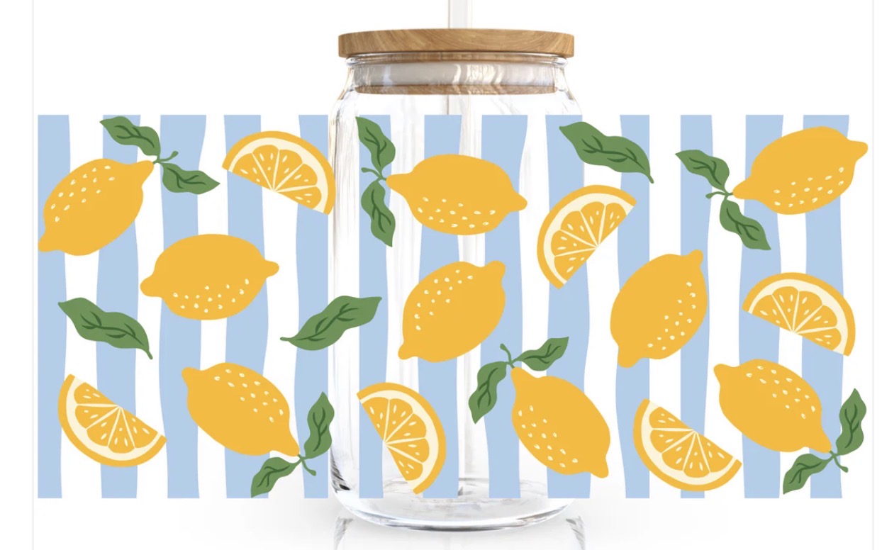 16 Oz - Lemon Striped Picnic (Double Sided)